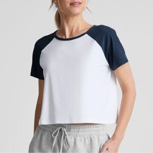 Beyond Yoga Featherweight Colorblock Tee in White/Navy